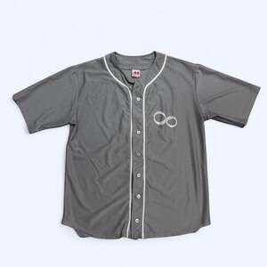 Gray custom baseball jersey mesh button up sporty streetwear y2k team top